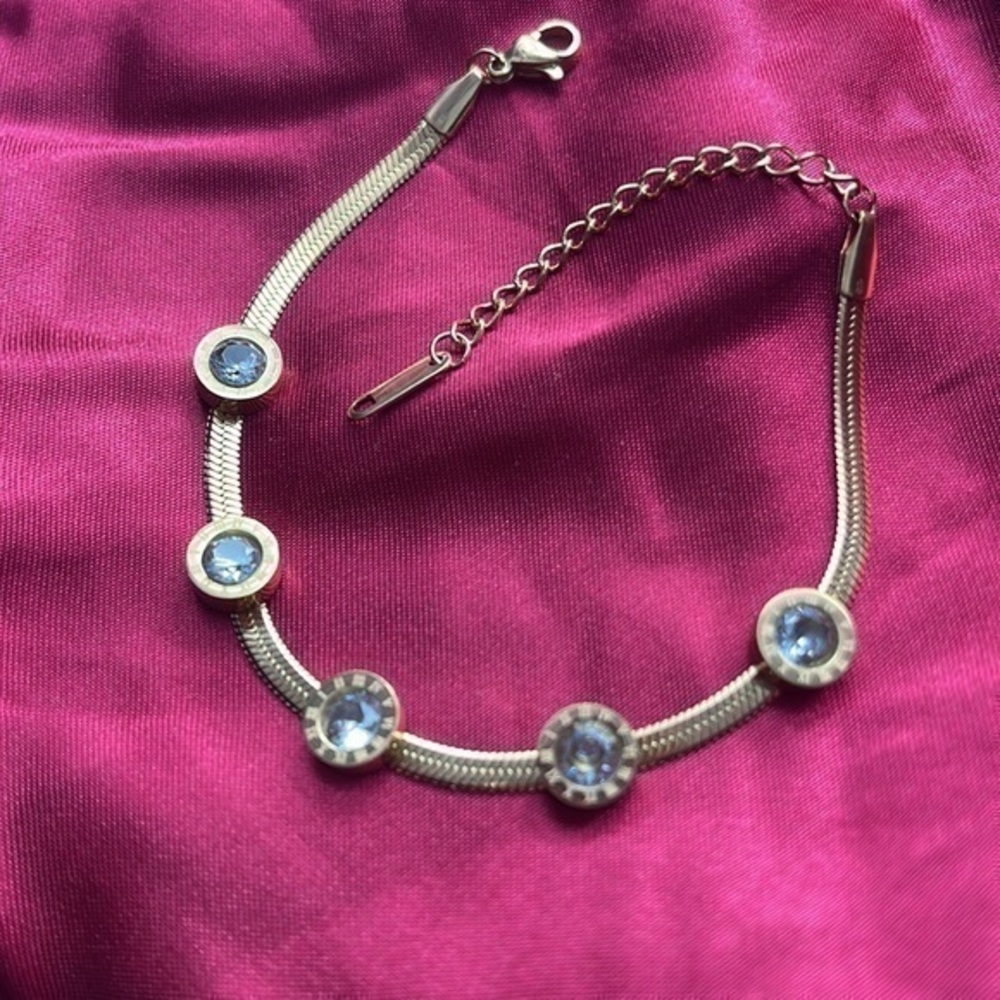 ๐ Plating Inlayโ Artificial Gemstones Stainless Steel Bracelet-Gold Tone - Picture 5 of 10